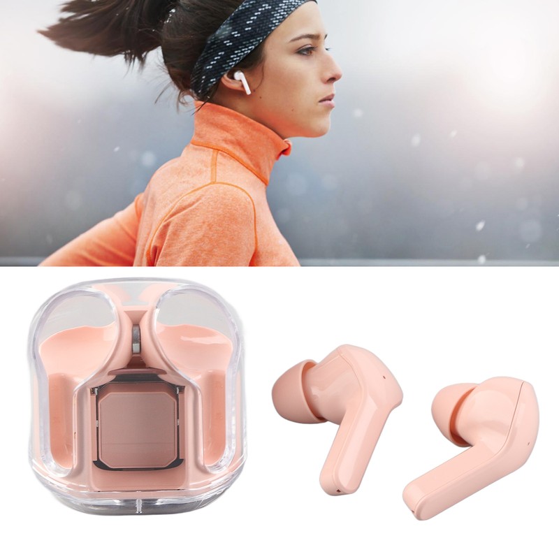 Wireless Bluetooth Earphones Noise Reduction Headphone Digital Display Rechargeable Pink