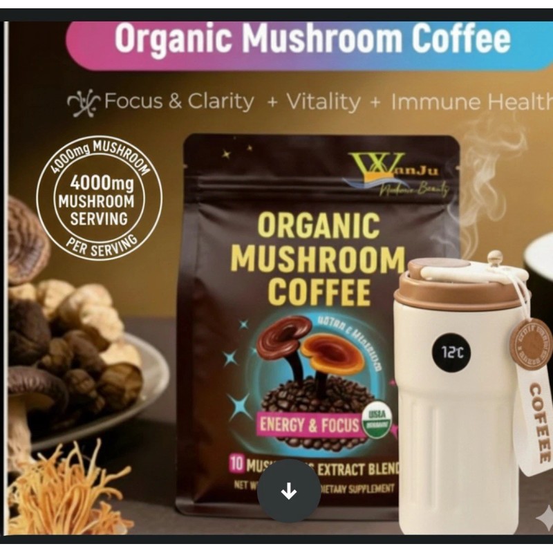 Wanju Nature Beauty Organic Mushroom Coffee, 10 Mushroom Extract Blend,