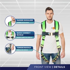 Palmer Safety ATERET Fall Protecion 5pt Safety Harness, Dorsal D-ring, Quick-Connect Buckle, Grommet Legs, Sewn in Back Pad I OSHA ANSI Compliant Personal Equipment (Hi Vis Green - 2XLG)