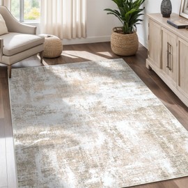 Dotiiorug Modern Abstract Washable Area Rug for Living Room,Low Pile 5x7 Non Slip Carpet Non-Shedding Area Rug Soft Indoor Stain Resistant Rug Beige