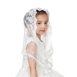 PAMOR Infinity First Communion Veils for Girls Lace Chapel Veil Mantilla Veils Latin Lass Church Veil for Catholic Baptism (White A)