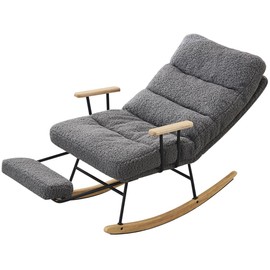 HomJoones Modern Teddy Gliding Rocking Chair with High Back, Retractable Footrest, and Adjustable Back Angle for Nursery, Living Room, and Bedroom (Gray)