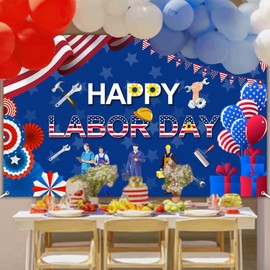 Avezano Happy Labor Day Banner Remember and Honor Laborer Backdrop American Flag Patriotic Celebration Labor Day Party Decoration Supplies for Home School Office (6x3.6ft)