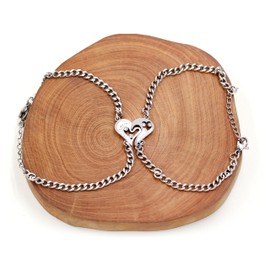 Uloveido Matching Puzzle Heart Bracelet for Gay Lesbian Couples, 2pcs Stainless Steel Chain Cubic Zirconia Bracelet (Y3793-White/White)