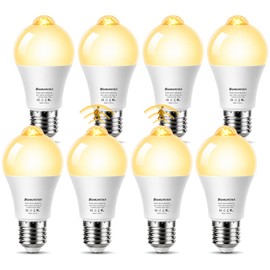 8-Pack Motion Sensor Light Bulb, 12W(100W Equivalent), 2700K Warm White Motion Activated Security LED Bulb(Energy Efficient) Indoor/Outdoor, Dusk to Dawn Light Bulb for Porch, Garage, Basement, Stairs