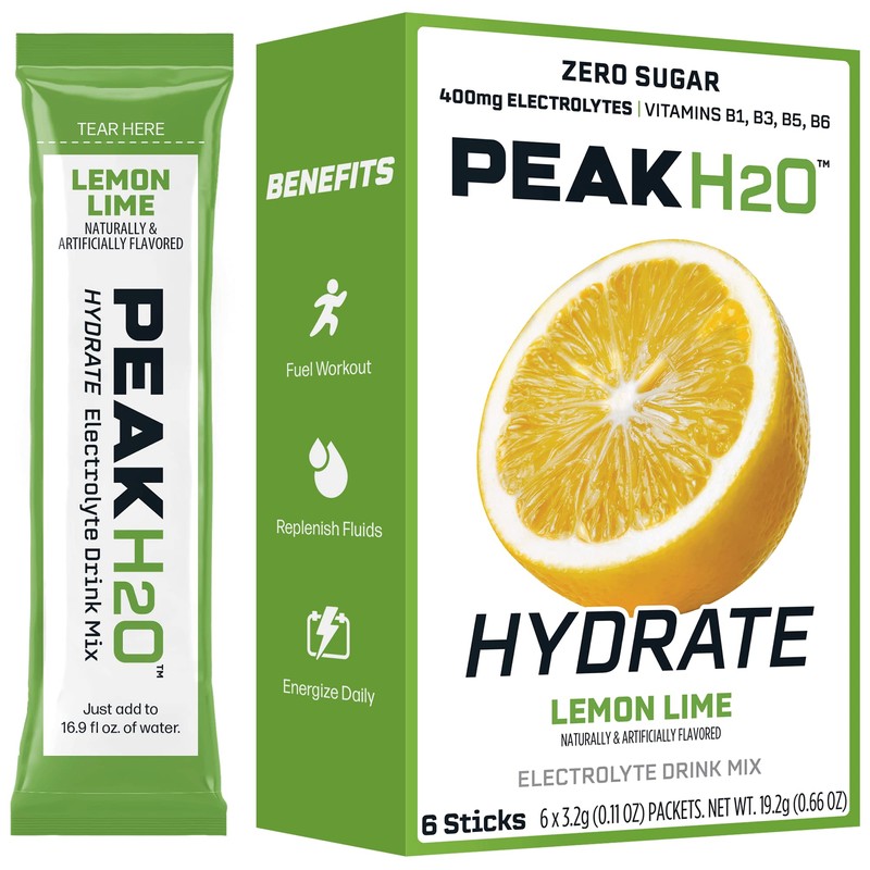 PeakH20 Electrolytes Powder Hydration Packets | Lemon Lime | 72