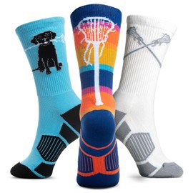 ChalkTalkSPORTS Girls Lacrosse Performance Crew Socks - LAX Life Size Small - Set of 3 - Lacrosse Mid-Calf Socks - Youth