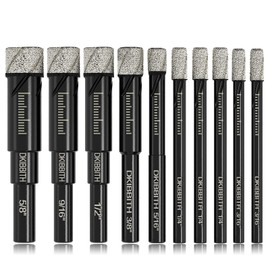 10pc Dry Diamond Drill Bits Set, Tile drill bits for Ceramic Porcelain Marble Granite Stone Glass, Integrated Coolant for Fast Dry Drilling, Round Shank, Size 3/16" 1/4" 5/16" 3/8" 1/2" 9/16" 5/8"