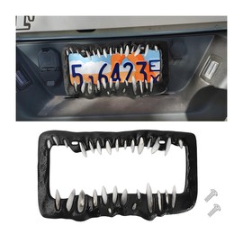 Universal Metal Shark Tooth Teeth Jaws License Plate Frame,Creature Teeth License Plate Frame – 3D Horror Shark Car Accessories, Funny License Plate Frames for Cars Trucks SUV