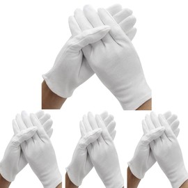24 unidades (12 pares) guantes de algodón blanco para hidratación de manos secas y cosméticos, eccema, inspección de joyas de manos, spa y monedas, guantes de comprobación, guantes de servir, guantes de forro elástico, guantes hidratantes