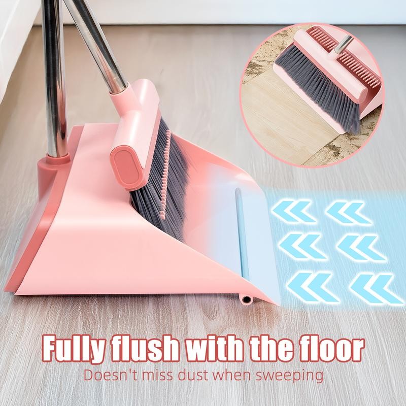 KZKR Pink Broom and Dustpan Set with Adjustable Handle for