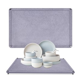 Large Diatomaceous Earth Stone Dish Drying Mats for Kitchen Counter,24"×16",Quick Drying,with 4 Non-Slip Stainless Steel Feet, Suitable for Various Countertops, Bowl Racks, Dark Grey