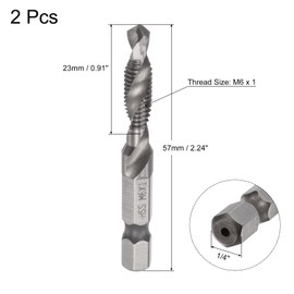 sourcing map 2 Pieces Combined Drill Tap TiAlN Coated Cobalt Spiral Cutting Tool Replacement M6 x 1