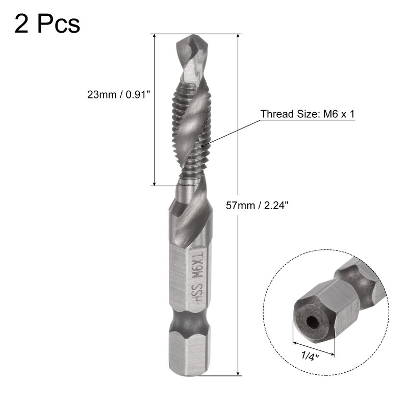 sourcing map 2 Pieces Combined Drill Tap TiAlN Coated Cobalt