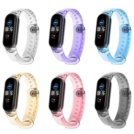6 Pack Replacement Bands Compatible for Xiaomi Band 7 Color Changing Soft TPU Wristbands Adjustable Wrist Strap for Women Men