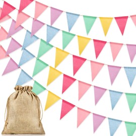 Alintor Outdoor Bunting, Pack of 5 Garland, Birthday, School Decoration, Bunting Outdoor Weatherproof + Jute Bag, for Decorative Garden Party, Rainbow Decoration, Streamers