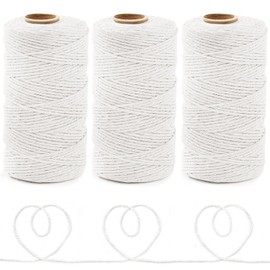 Anvin 984 Feet Cotton Twine Natural Jute Twine Packing Twines Bakers Twine White Twine Wrapping Butchers Baking Arts and Crafts Gardening(Pack of 3, 10 Ply 2mm Thick)