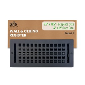 Empire Register Co, Ceiling & Wall Vent Cover - 4x12 inch, Square Design, Textured Black Finish, Metal Damper Attached, Measure Wall Hole Dimensions (not for Floor use)