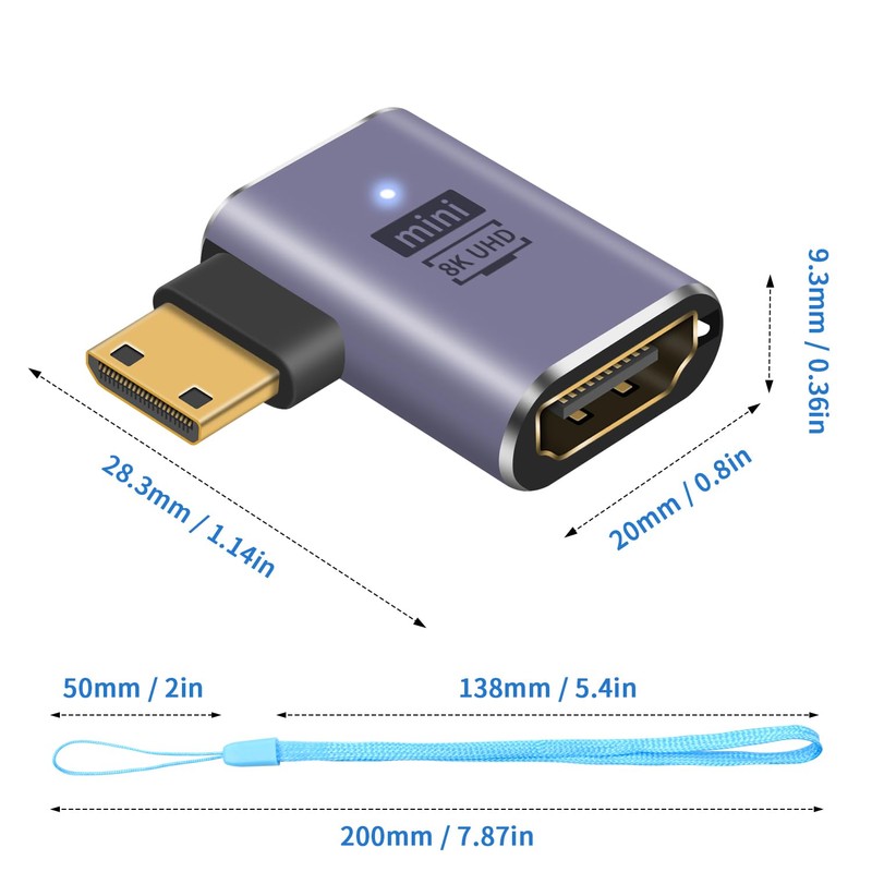 Duttek Right Angle HDMI Mini HDMI Adapter, 8K HDMI Mini