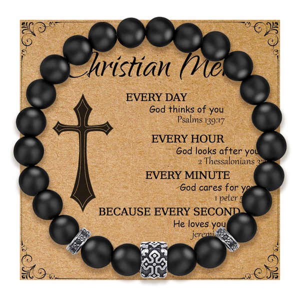 Flybar Religious Bracelet 8mm Black adjustable Beaded Cuff Charm Bracelets