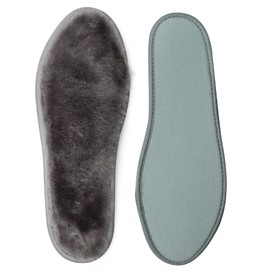 riemot Genuine Sheepskin Insoles for Men Women, Super Thick Premium Lambswool Insoles for Wellies Slippers Boots, Warm Fleece and Comfortable Shoe Insoles for Cold Winter, Grey, Women UK5/EU38