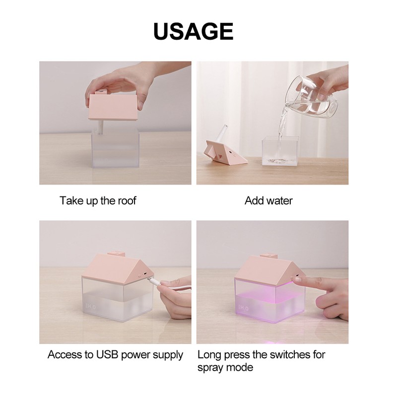 USB Humidifier House Shape 3-In-1 250ml Aroma Essential Oil Diffuser