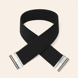 WHIPPY Wide Elastic Stretchy Belts for Women - Trimmer Stretch Waistband Retro Waist Belt Black L