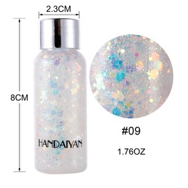 Body Glitter Gel Glitter Liquid Face Body Glitter Gel Festival Glitter Mermaid Sequins Chunky Glitter Liquid Face Hair Makeup Long Lasting Sparkling with 1 Spoon White