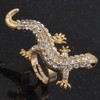 Avalaya Sculptured Crystal Gecko Ring/Gold Plated/Adjustable/Size 7/8/ 4.5cm Length