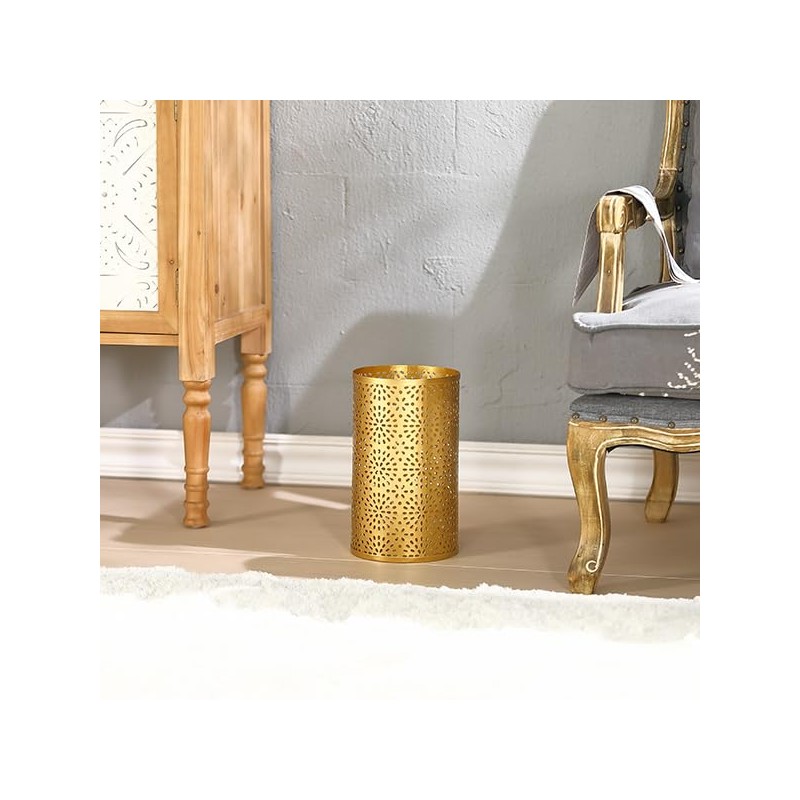 Wenbery Gold Trash Can for Bathroom, Metal Garbage Can for
