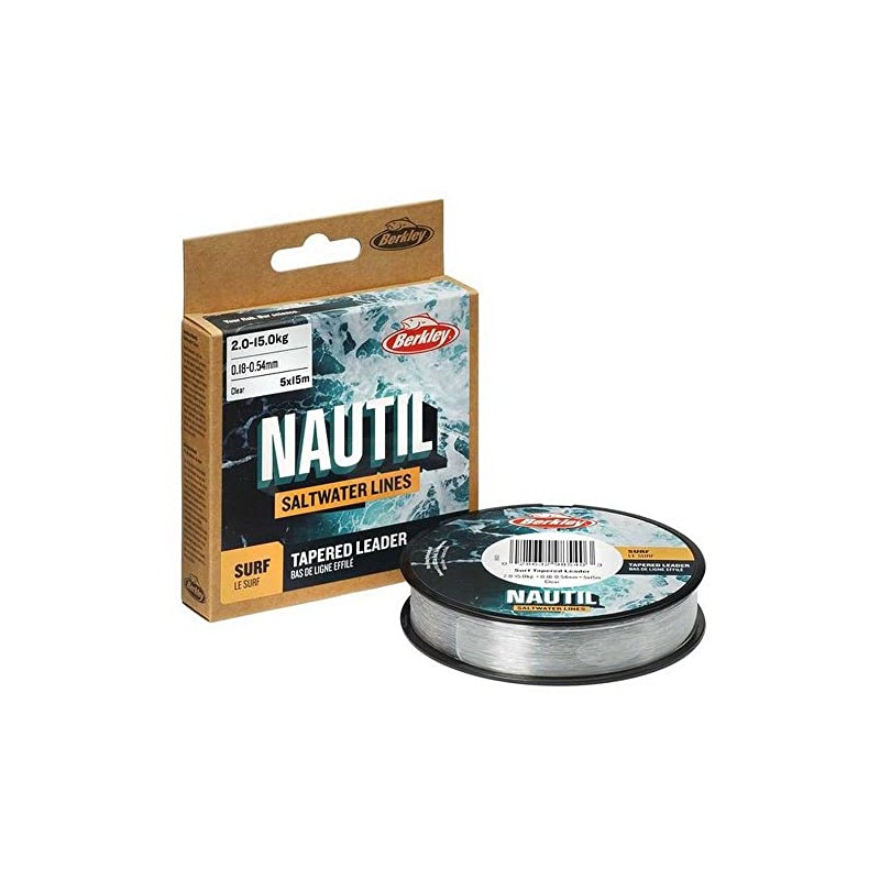 Berkley Nautil Surf Monofilament Tapared Ldr Fishing Line (Clear, 0.18mm-0.54mm-2.0kg-15.0kg)