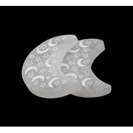 Xen Minerals Selenite Moon Plate with Stars Engraving – Positive Grid Crystal Charging Plate Board, shungite Crystals Plates for Stones Stone, Cleansing & Healing Engraved Chakra Small Altar Station