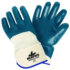 MCR Safety 9760 Predator Supported Nitrile Coated Palm Men's Gloves with Safety Cuff, Smooth, Blue/White, Large, 1-Pair