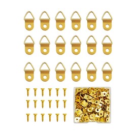 100 Pieces Small Triangle Ring Steel Picture Hangers with 100 Pieces Screws, Triangle Rings Picture Hangers, Small Single Hole D Hooks, Light Duty D Rings for Clock (Gold)