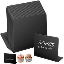 Chalkboard Small Set, 20 Signs Small Plates for Labelling, Price Tags Stand in L Shape, Slate Board with 1 Pen, Buffet Signs for Catering, Buffet, Cafe, Wedding, Party