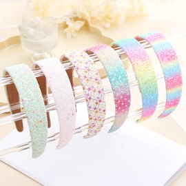 Tihebax Headbands for Girls Women, 6Pcs 1.2" Wide Glitter Headbands Women Girls Sparkly Rainbow Pink Green Hairbands Hair Accessories for Teens & Adults Party, Back to School, Daily Outfits