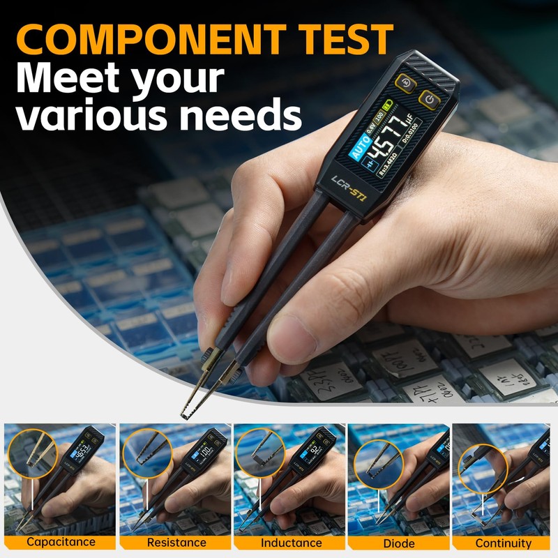 FNIRSI LCR-ST1 10KHz LCR Meter Tweezer, Mini Smart SMD Tester,