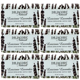 Dr Jacobs Naturals Pure Castile Vegan Bar Soap (Luscious Lavender, 5 oz, 6-pack) - Triple Milled Exfoliating, Made with Premium Organic Oils - Vegan, No Palm Oil, GMO Free - Concentrated, Hypoallergenic and Dermatologist Approved