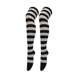 Bestjybt Women Striped Thigh High Socks Over Knee Socks Knee High Costume Stockings Leg Warmers (Black Dark Grey)