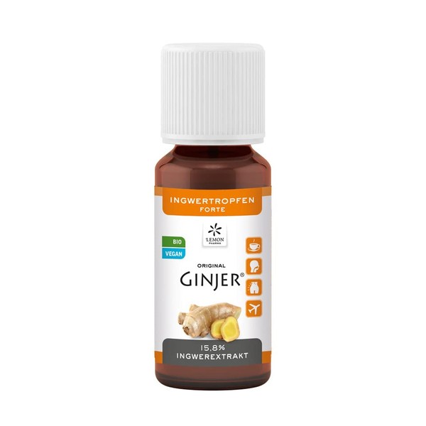 Original GINJER Ginger Drops by Lemon Pharma, Organic and Vegan, 20 ml, Perfect for Ginger Shots and Tea
