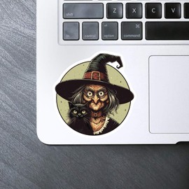 Medium 100mm 'Witch with Black Cat' Permanent Sticker Decal for Cars/Windows/Bins/Walls etc (DW00123593)