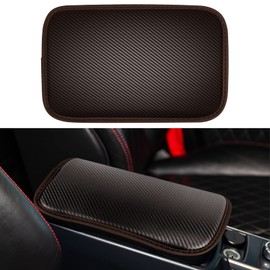 Amiss Car Center Console Pad, Universal Waterproof Car Armrest Seat Box Cover, Car Interior Accessories, Carbon Fiber PU Leather Auto Armrest Cover Protector for Most Vehicle, SUV, Truck, Car (Brown)