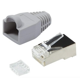 Odedo Pack of 20 Grey Cat6 Crimp Connectors Metal Shielded with Axle Guides Type and Snagless Network Scalable Network Connectors RJ45 CAT6 Crimp Connectors Modular Plug Shielded Connector with Insert