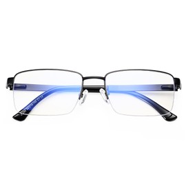 Dollger Blue Light Blocking For Men Glasses Metal Half Frame Ideal for Computer,Gaming,Phone Use, Equipped with Spring Hinge Black
