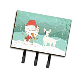 Caroline's Treasures CK2059TH68 White Spot Bull Terrier Snowman Christmas Leash or Key Holder, Triple, Multicolor