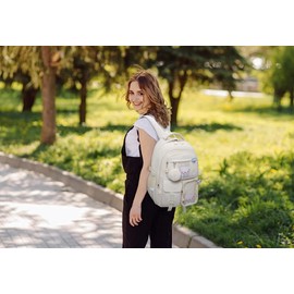 VANKANY Large Backpack for Teen Girls, Cute Aesthetic School Backpacks with for Middle High School Students, Designer ITA Backpack for Kids Bookbag, Beige