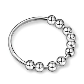 JollieJay 925 Silver Anti-Anxiety Ring – Fidget Spinner Ring – Anxiety Ring Spinner – Beaded Ring – Worry Ring – Premium 925 Silver – With nice blue velvet jewelry pouch Bag (9)