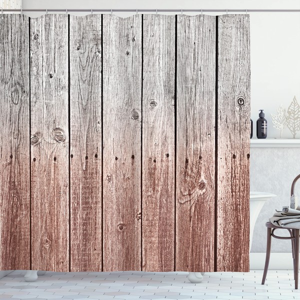 Ambesonne Rustic Shower Curtain, Wood Panels Background with Digital Tones
