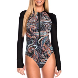 RELLECIGA Women's Paisley Floral Long Sleeve Rash Guard One Piece Size Large