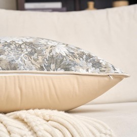 Alerfa Beige Neutral Floral Pillow Cover 12 x 20 Inch, Vintage Chenille Rectangle Couch Pillow Cover Soft Decorative Farmhouse Accent Pillowcase for Living Room Bedroom